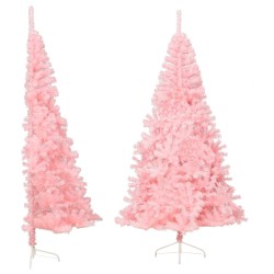 Albero di Natale Artificiale a Metà con Supporto Rosa 240cm PVC