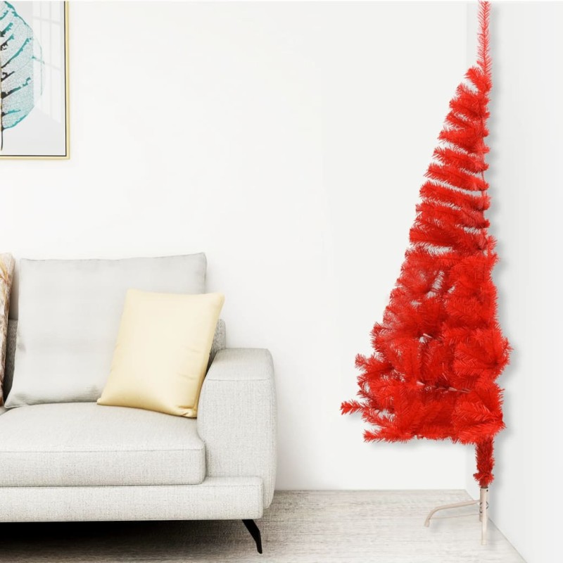 Albero Natale Artificiale a Metà con Supporto Rosso 240 cm PVC