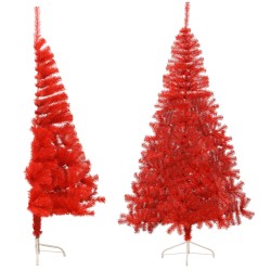 Albero Natale Artificiale a Metà con Supporto Rosso 240 cm PVC