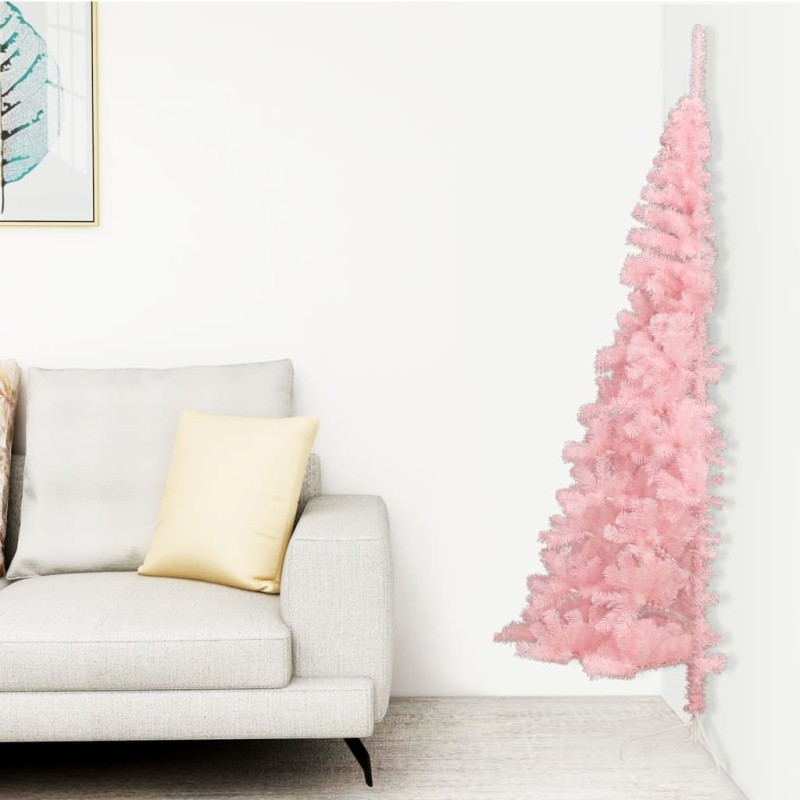 Albero di Natale Artificiale a Metà con Supporto Rosa 150cm PVC