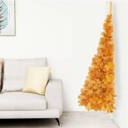 Albero di Natale Artificiale a Metà con Supporto Oro 210 cm PVC