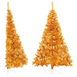 Albero di Natale Artificiale a Metà con Supporto Oro 210 cm PVC