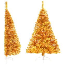 Albero di Natale Artificiale a Metà con Supporto Oro 150 cm PVC