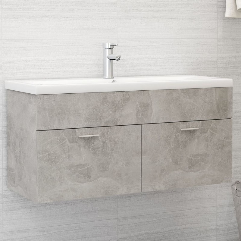 Mobile Bagno con Lavabo Integrato Grigio Cemento in Truciolato