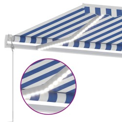    Tenda Automatica con Sensore Vento e LED 450x350 cm Blu Bianca