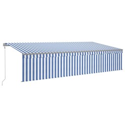 vidaXL Tenda Automatica Parasole Sensore Vento LED 6x3m Blu Bianca