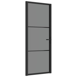 Porta Interna 83x201,5 cm Nero Opaco Vetro ESG e Alluminio