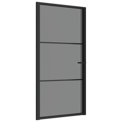 Porta Interna 102,5x201,5 cm Nera in Vetro ESG e Alluminio