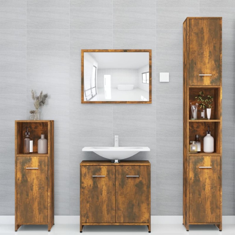 Armadietto Bagno Rovere Fumo 30x30x183,5cm Legno Ingegnerizzato