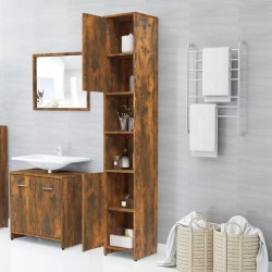 Armadietto Bagno Rovere Fumo 30x30x183,5cm Legno Ingegnerizzato