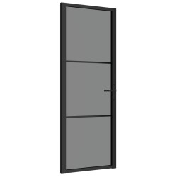 Porta Interna 76x201,5 cm Nero Opaco Vetro ESG e Alluminio