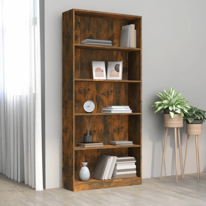 Libreria a 5 Ripiani Rovere Fumo 80x24x175 cm Legno ingegnerizzato