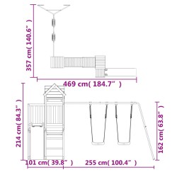 Set da Gioco da Esterno in Legno Massello di Pino con Altalena e Scivolo a onde