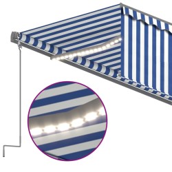    Tenda Automatica con Parasole Sensore Vento LED 5x3m Blu Bianco