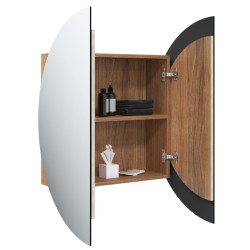 Armadio da Bagno con Specchio Rotondo e LED Rovere 54x54x17,5cm