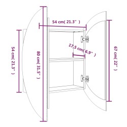 Armadio da Bagno con Specchio Rotondo e LED Rovere 54x54x17,5cm