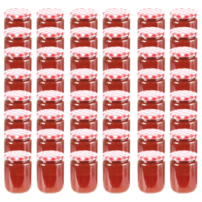 vidaXL Vaso Marmellata in Vetro Coperchio Bianco e Rosso 48 pz 230 ml