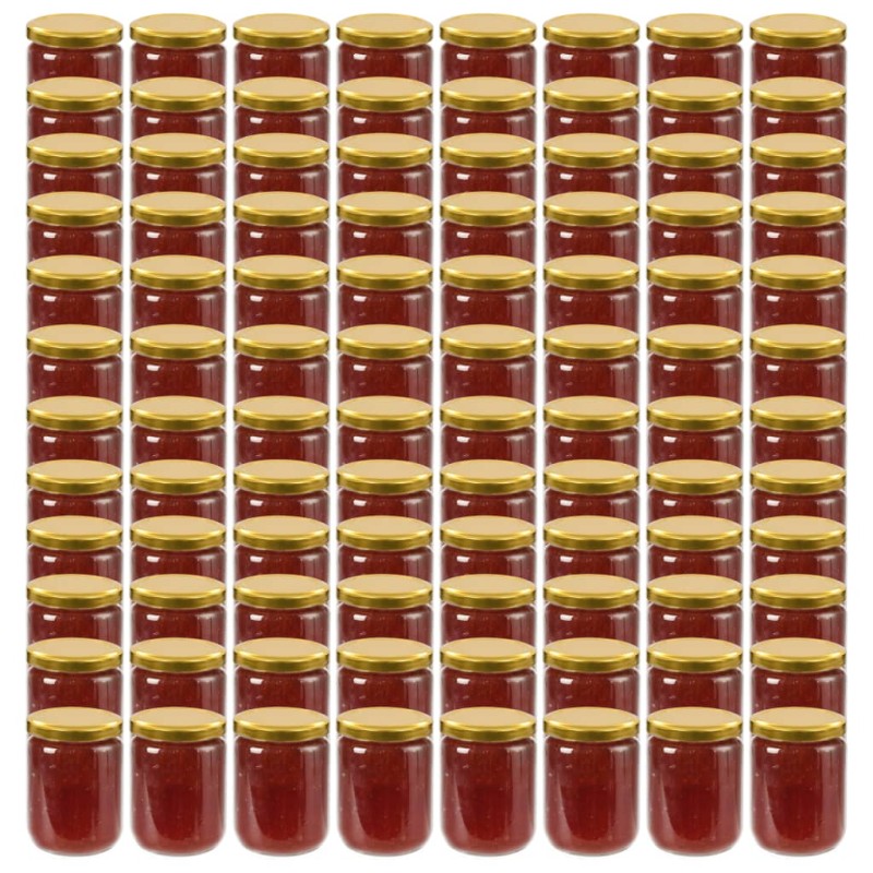 vidaXL Vasi per Marmellata in Vetro Coperchio Oro 96 pz 230 ml