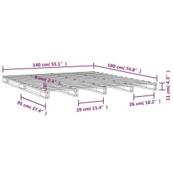 Letto a Pallet Nero 140x190 cm in Legno Massello di Pino