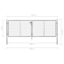 Cancello per Giardino in Acciaio Zincato 306x125 cm Argento