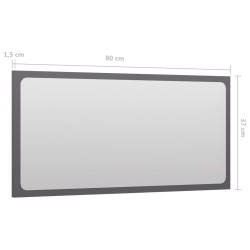 Specchio da Bagno Grigio Lucido 80x1,5x37 cm in Truciolato