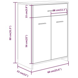 Armadietto Bagno Rovere Marrone 60x33x80cm Legno Ingegnerizzato