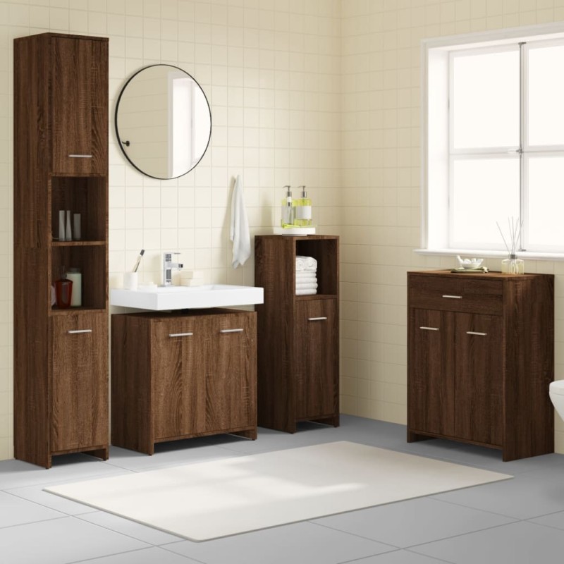 Set Mobili da Bagno 4 pz Rovere Marrone in Legno Ingegnerizzato