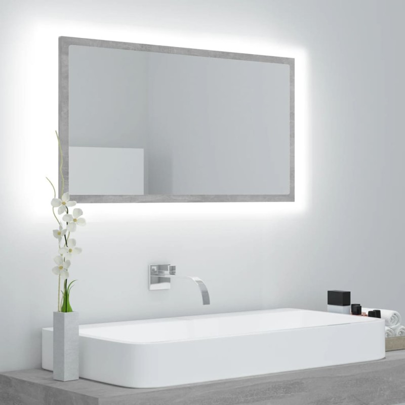 vidaXL Specchio da Bagno a LED Grigio 80x8,5x37 cm in Acrilico