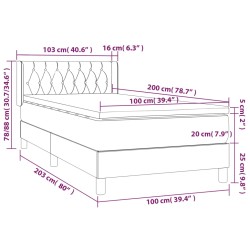 Giroletto a Molle con Materasso Grigio Scuro 100x200 cm Tessuto