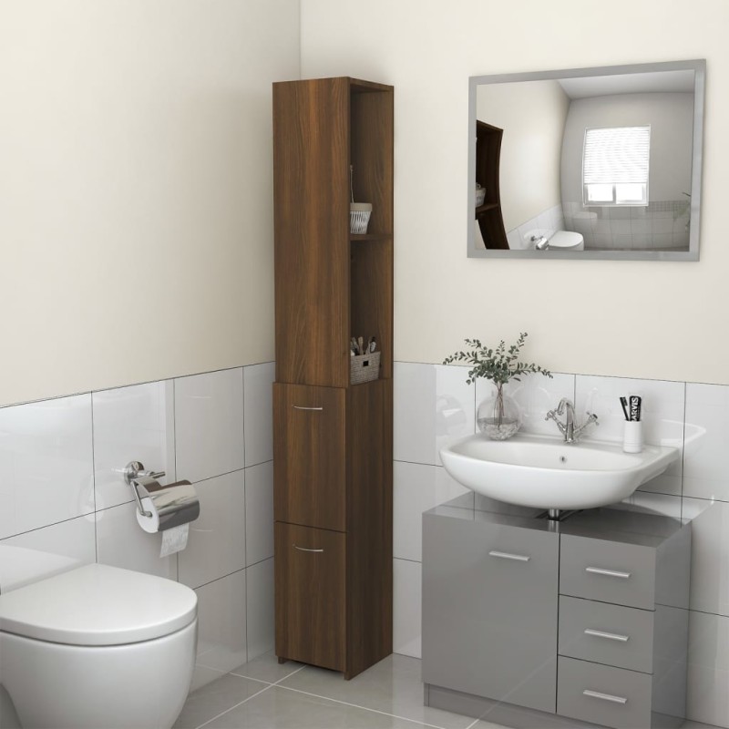    Armadio Bagno Rovere Marrone 25x25x170 cm Legno Ingegnerizzato