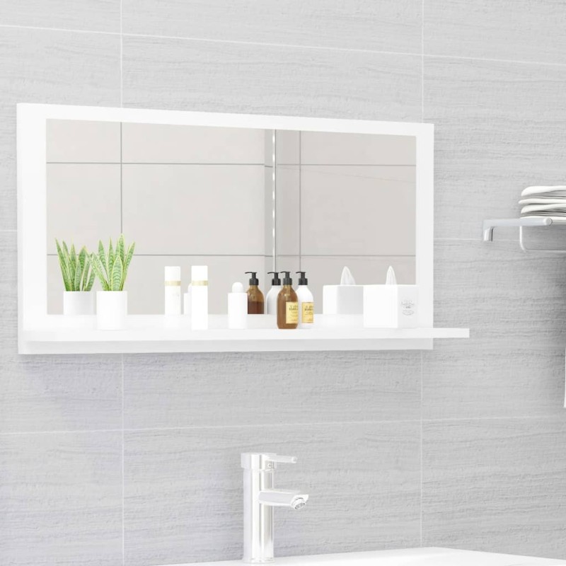    Specchio da Bagno Bianco Lucido 80x10,5x37 cm in Truciolato