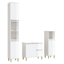 Set Mobili da Bagno 3 pz Bianco Lucido in Legno Ingegnerizzato