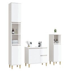 Set Mobili da Bagno 3 pz Bianco Lucido in Legno Ingegnerizzato