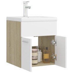    Mobile da Bagno con Lavabo Bianco e Rovere Sonoma in Truciolato