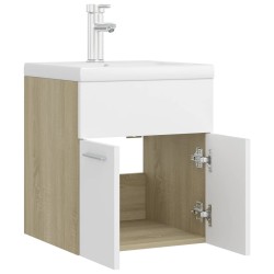    Mobile da Bagno con Lavabo Bianco e Rovere Sonoma in Truciolato