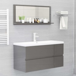    Specchio da Bagno Grigio Lucido 90x10,5x37 cm in Truciolato