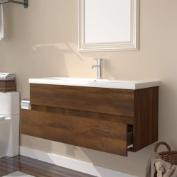 Mobile Bagno Lavabo Integrato Rovere Marrone Legno ingegnerizzato