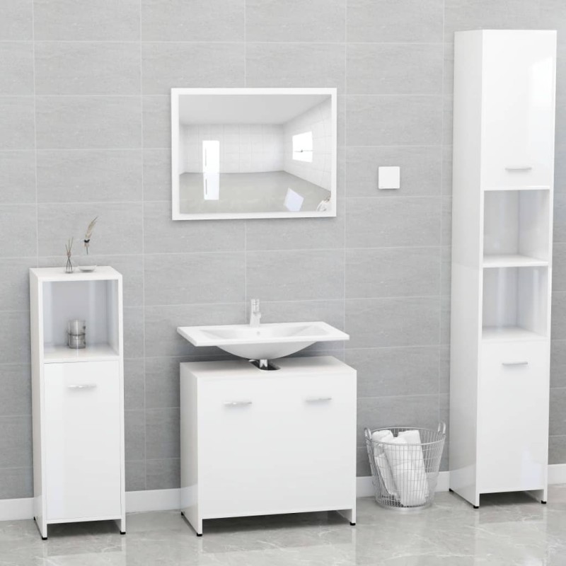 Set Mobili da Bagno Bianco Lucido in Legno ingegnerizzato