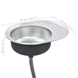 Lavello da Cucina con Filtro e Sifone Ovale in Acciaio Inox