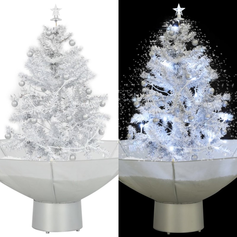 Albero di Natale con Neve e Base a Ombrellone Bianco 75 cm