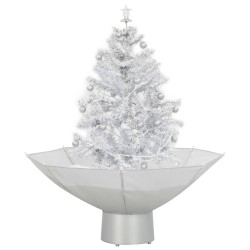 Albero di Natale con Neve e Base a Ombrellone Bianco 75 cm