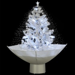 Albero di Natale con Neve e Base a Ombrellone Bianco 75 cm