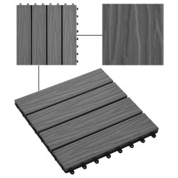 Piastrelle Decking 11 pz Goffrature WPC 30x30 cm 1 mq Grigio