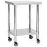 Tavolo da Lavoro Cucina con Ruote 60x45x85 cm in Acciaio Inox