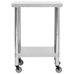 Tavolo da Lavoro Cucina con Ruote 60x45x85 cm in Acciaio Inox