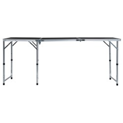 Tavolo da Campeggio Pieghevole in Alluminio Grigio 180x60 cm