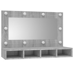    Mobile a Specchio con LED Grigio Sonoma 90x31,5x62 cm