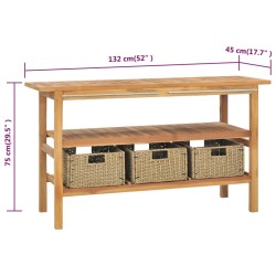 Vanità da Bagno e 3 Cestini Legno Massello di Teak 132x45x75 cm