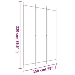 Divisorio a 3 Pannelli bianco 150x220 cm in Tessuto