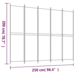 Divisorio a 5 Pannelli Bianco 250x200 cm Tessuto